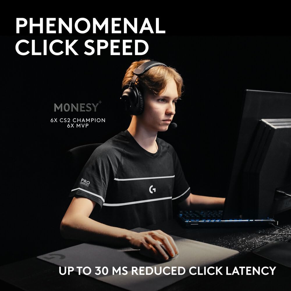 Logitech PRO X2 SUPERSTRIKE Lightspeed Wireless Gaming Mouse with The Fastest Click in the World, Ultra Lightweight (61 g), Customizable Click Haptics, USB-C Charging, for PC/Mac/Laptop - White
